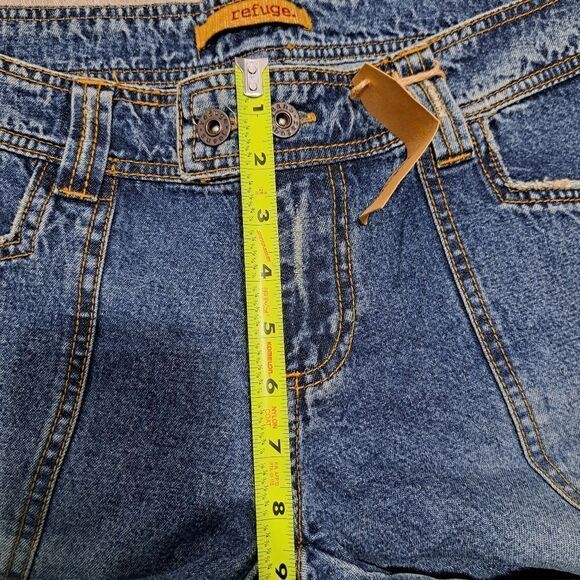 Refuge Y2K Cargo Cotton Distressed Wide Leg Raw Hem Jeans S 11 Vintage Wash Blue - Picture 6 of 17